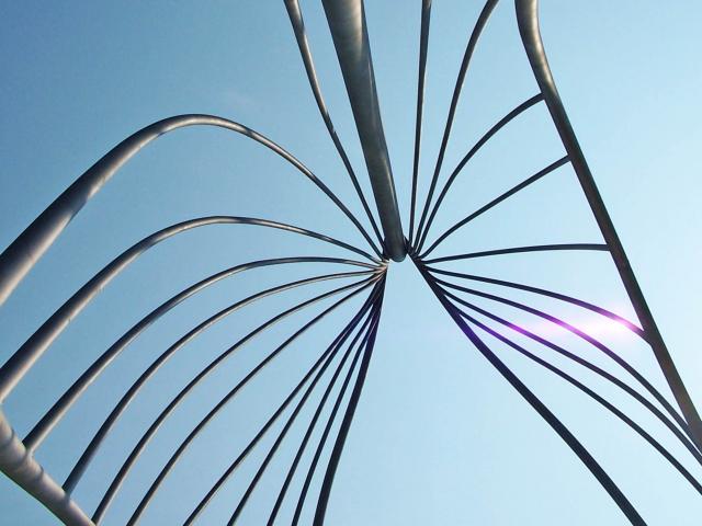 The Public Art Installation "Rafaga Unleashed" At The Pier 8 Waterfront Park in Hamilton, Ontario, Canada Featuring Custom Fabricated Stainless Steel Sections For The "Sail" Portion By Kubes Steel
