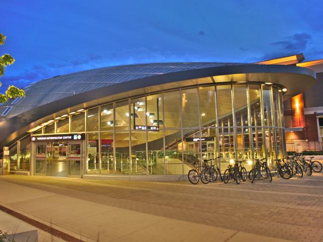 The Vaughan Metropolitan Subway Station In Vaughan, Ontario, Canada With A Curved Roof Featuring Custom Rolled Structural Steel Sections